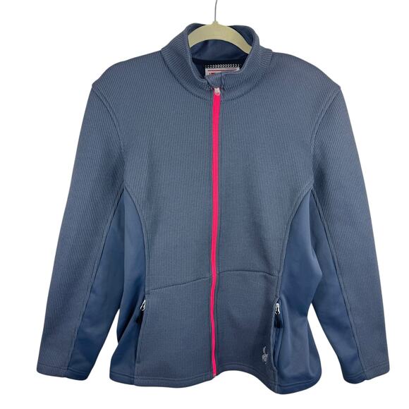Spyder Gray Neon Pink Core Sweater Full Zip Mock Neck Soft Shell Jacket Size XL - Picture 1 of 7